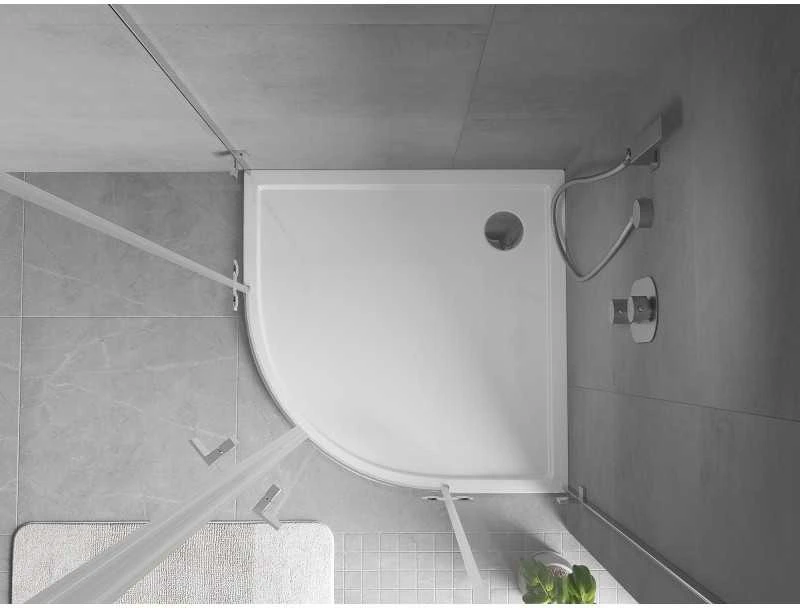 Dušo padėklas Mexen Flow Slim, pusapvalis, 100 x 100 cm, Baltas gloss