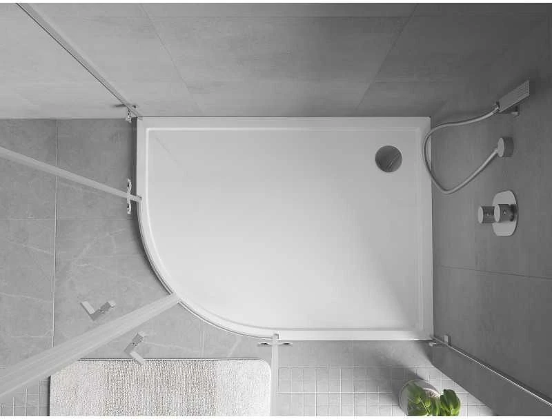 Dušo padėklas Mexen Flow Slim, pusapvalis asimetrinis, dešininis, 100 x 80 cm, Baltas gloss