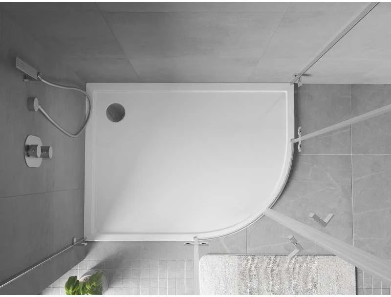 Dušo padėklas Mexen Flow Slim, pusapvalis asimetrinis, kairinis, 100 x 80 cm, Baltas gloss