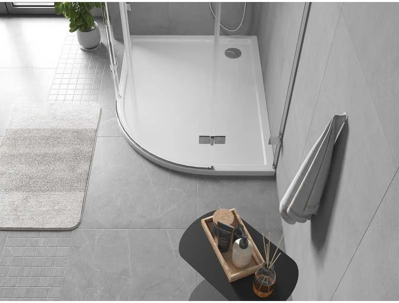 Dušo padėklas Mexen Flow Slim, pusapvalis asimetrinis, kairinis, 100 x 80 cm, Baltas gloss