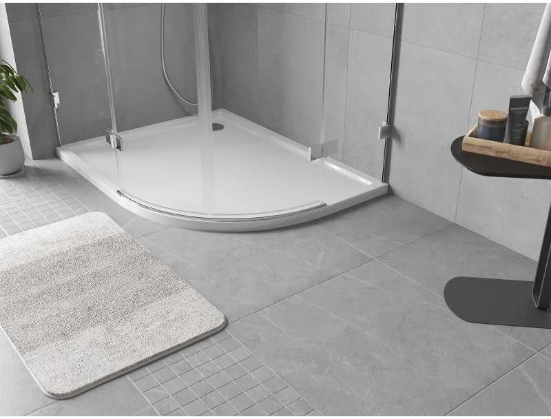 Dušo padėklas Mexen Flow Slim, pusapvalis asimetrinis, kairinis, 90 x 80 cm, Baltas gloss