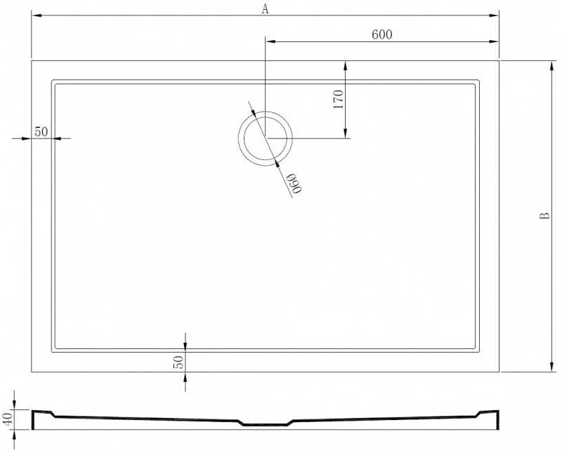 Dušo padėklas Mexen Flow Slim, stačiakampis, 75 x 110 cm, Juodas matt