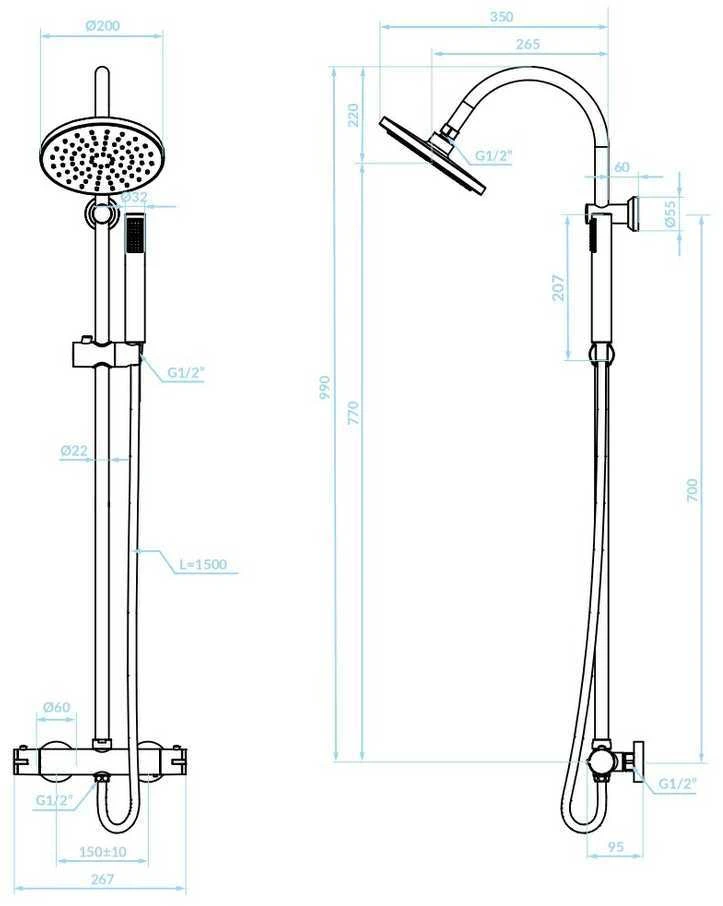Dušo sistema su termostatiniu maišytuvu Kuchinox CARA, PG5_00OB, Chrome