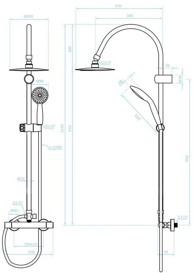 Dušo sistema su termostatiniu maišytuvu Kuchinox FOX, PG8_00OB, Chrome