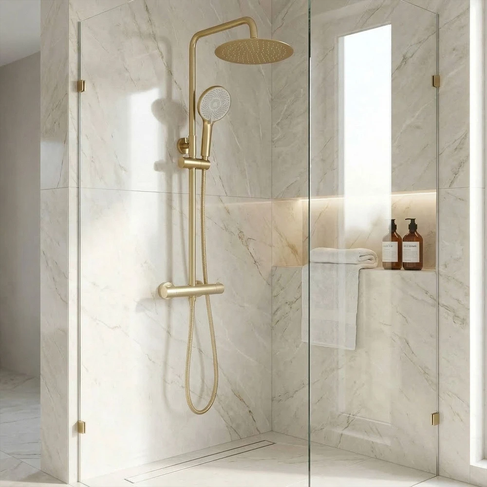 Dušo sistema su termostatu Rea Lungo, Brushed Gold
