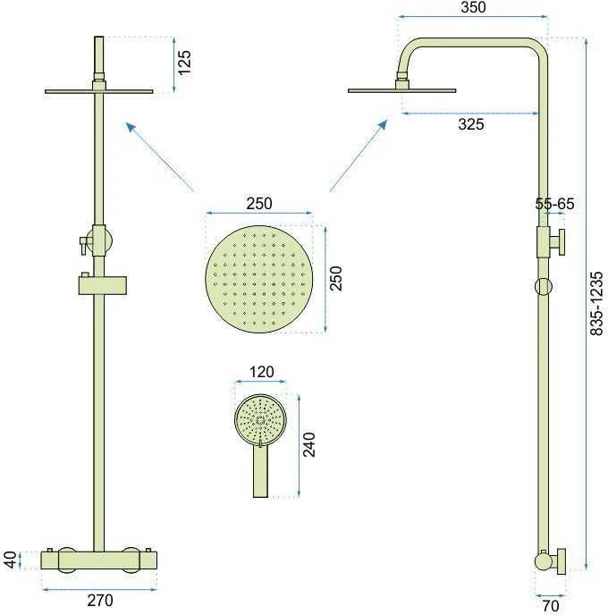 Dušo sistema su termostatu REA Vincent, Brushed Nickel Inox