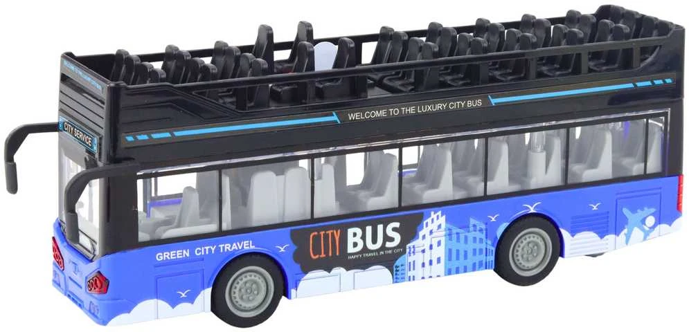 Dviaukštis autobusas City Bus su šviesos ir garso efektais, 1:16, mėlynas
