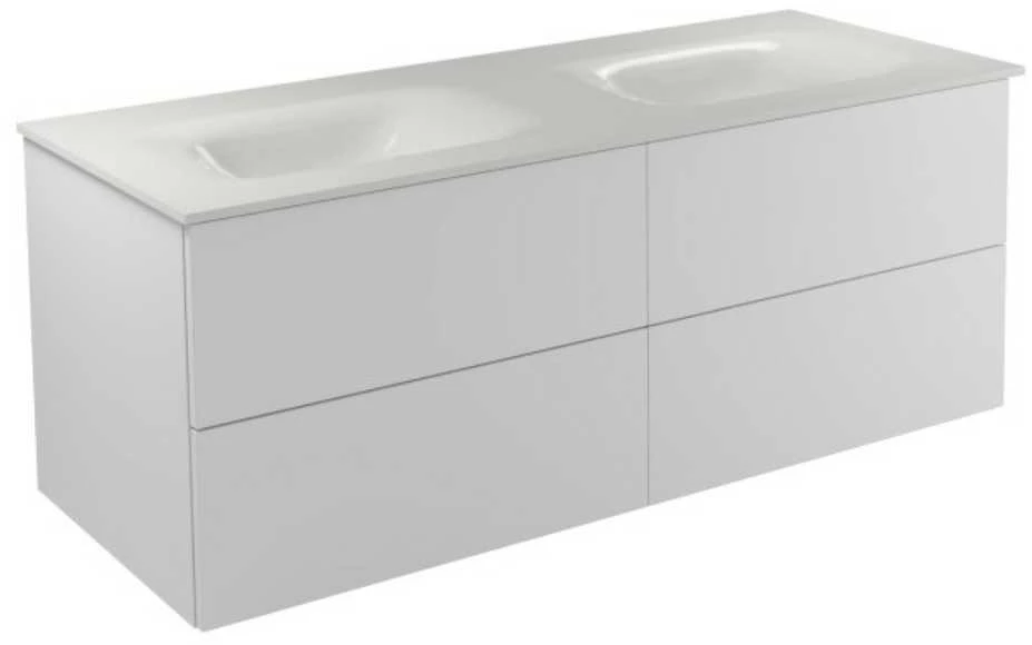 Dviguba spintelė Besco Akya Classic 131 cm su praustuvu ir klik-klak, Baltas glossy/Baltas glossy+Baltas