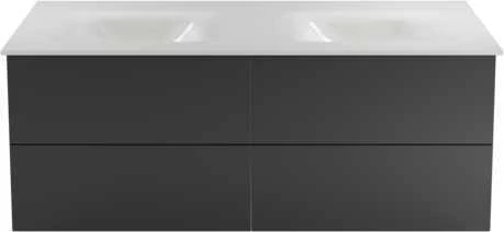 Dviguba spintelė Besco Akya Classic 131 cm su praustuvu ir klik-klak, Gun Metal glossy/Baltas glossy+Juodas matt