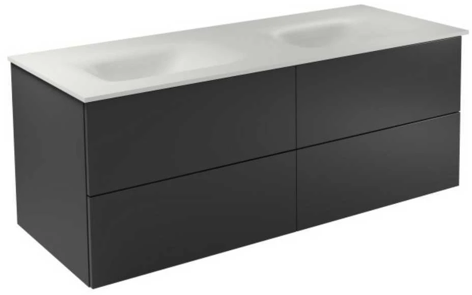 Dviguba spintelė Besco Akya Classic 131 cm su praustuvu ir klik-klak, Gun Metal glossy/Baltas matt+Chrome