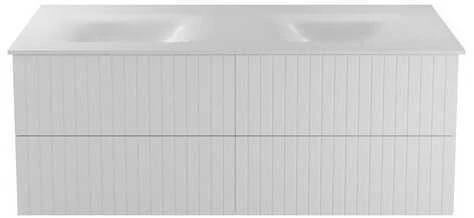 Dviguba spintelė Besco Akya Linea 131 cm su praustuvu ir klik-klak, Baltas matt/Baltas matt+Chrome