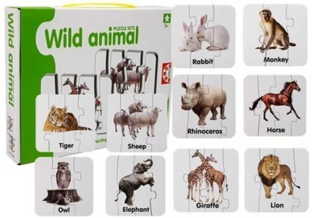 Edukacinė dėlionė "Laukiniai gyvūnai", anglų k., 10 derinių