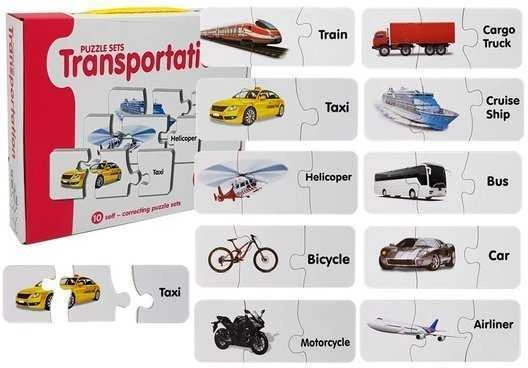 Edukacinė dėlionė "Transporto priemonės", anglų k., 10 derinių