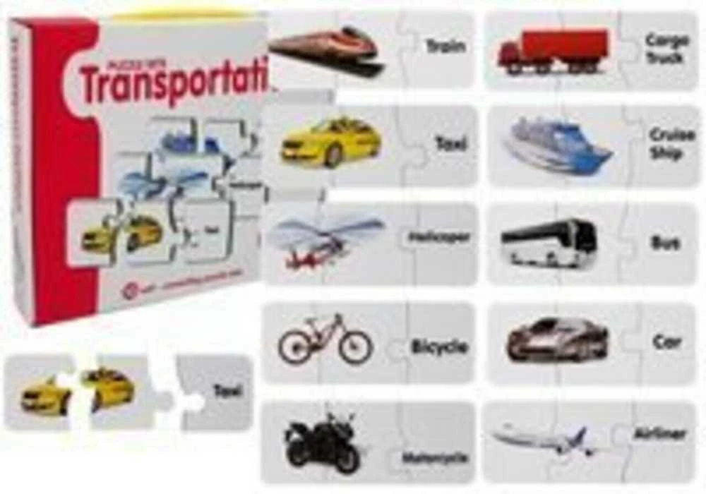 Edukacinė dėlionė "Transporto priemonės", anglų k., 10 derinių