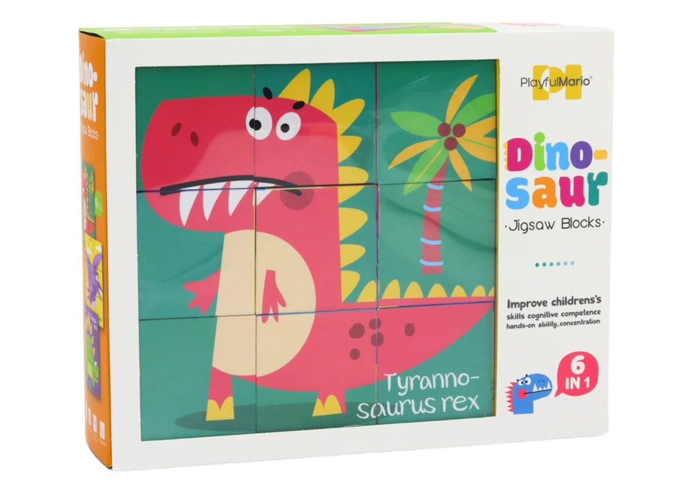 Edukacinės kaladėlės-dėlionė "Dinosaur 6in1", 9 el.
