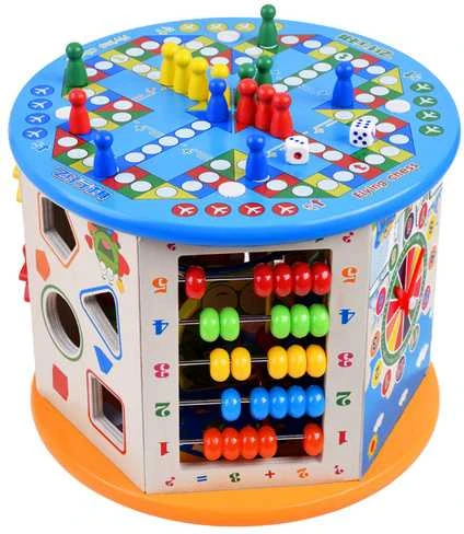 Edukacinis medinis kubas su labirintu, 8in1