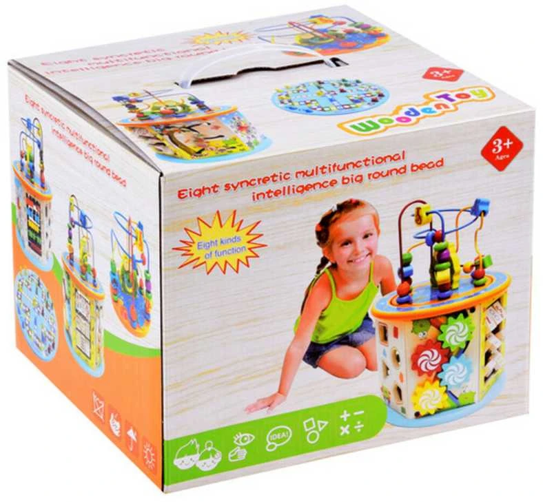 Edukacinis medinis kubas su labirintu, 8in1