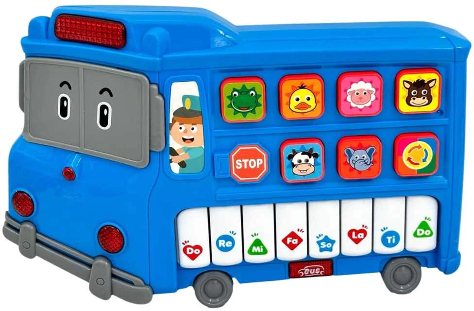 Edukacinis pianinas "Autobusas" vaikams, mėlynas