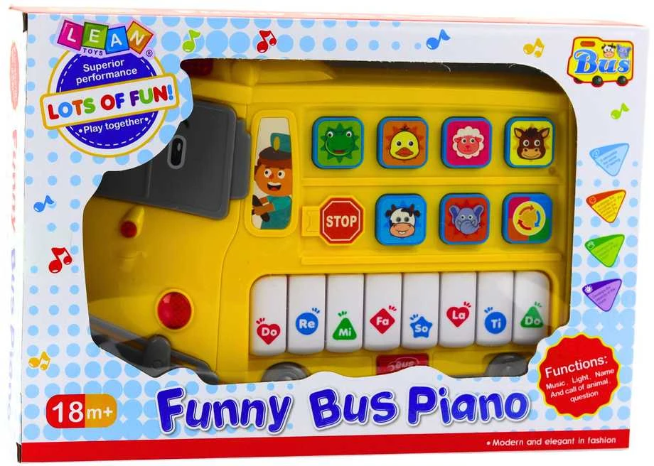 Edukacinis pianinas "Autobusas" vaikams, geltonas
