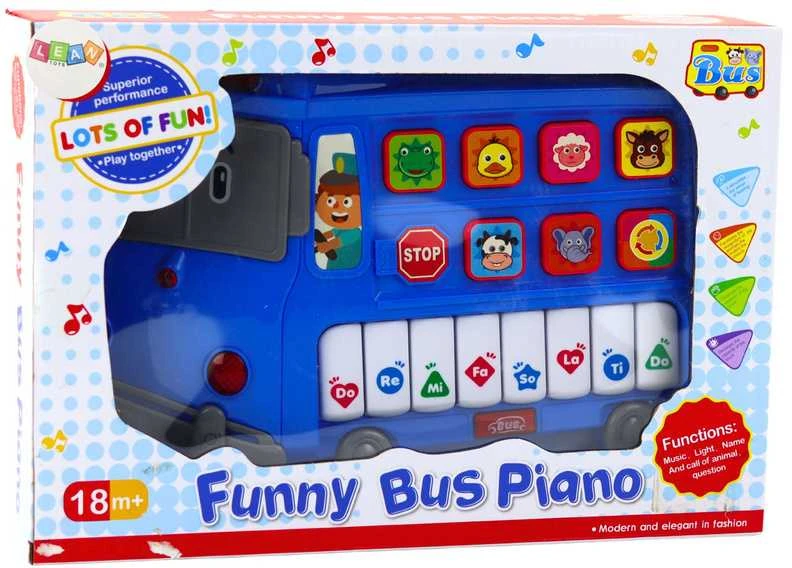 Edukacinis pianinas "Autobusas" vaikams, mėlynas