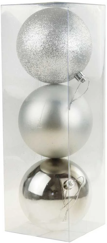 Eglutės žaisliukai, 10 cm, 3 vnt., sidabriniai