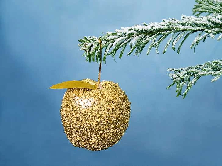 Eglutės žaisliukai - dekoracija Obuoliukai, 9 vnt., auksiniai