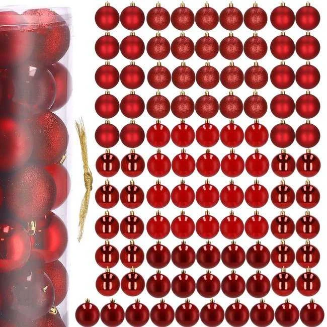 Eglutės žaisliukai, plastikiniai, 100 vnt., raudoni