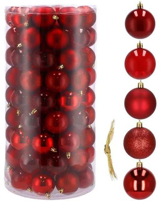 Eglutės žaisliukai, plastikiniai, 100 vnt., raudoni