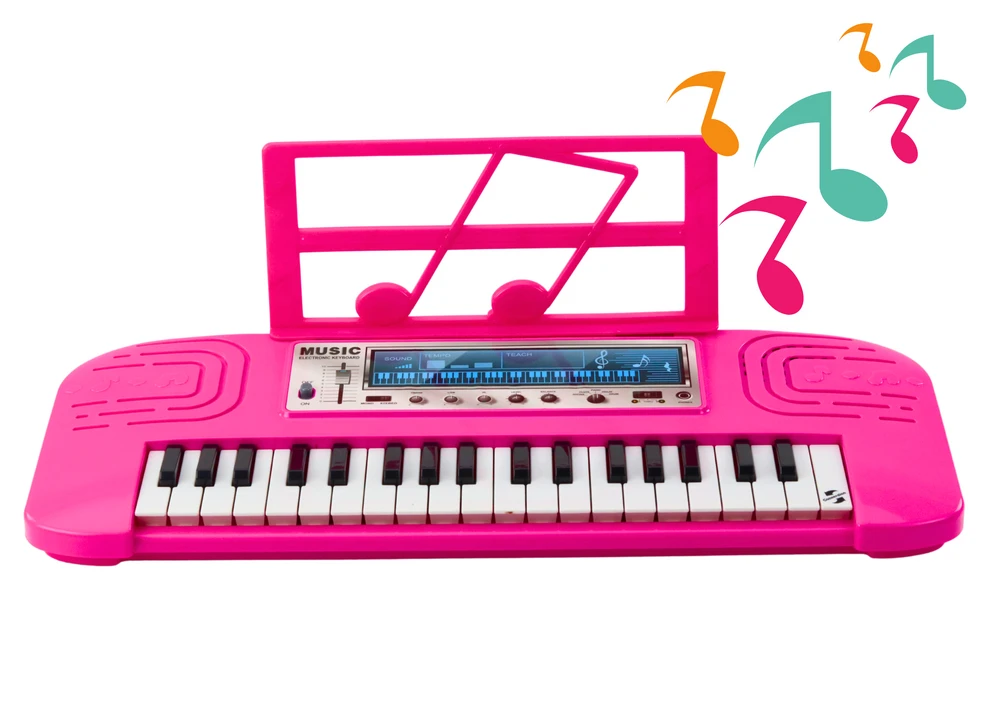 Elektrinis vaikiškas pianinas su 36 melodijomis, rožinis