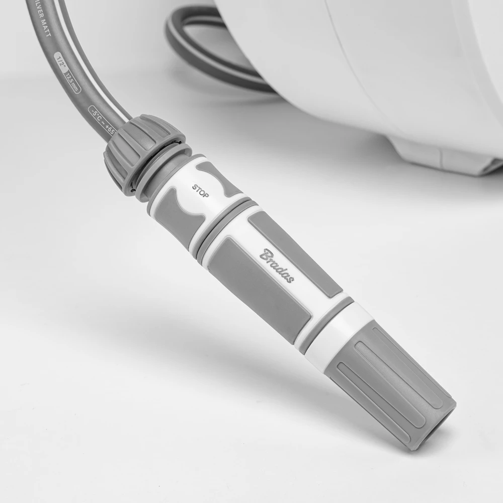 Elektroninė automatinė žarnos ritė Bradas Baltas LINE su laistymo žarna 1/2" 30m