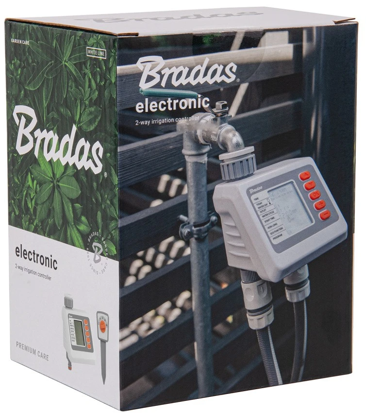 Elektroninis laistymo laikmatis su drėgmės jutikliu Bradas Baltas LINE, 38 l/min
