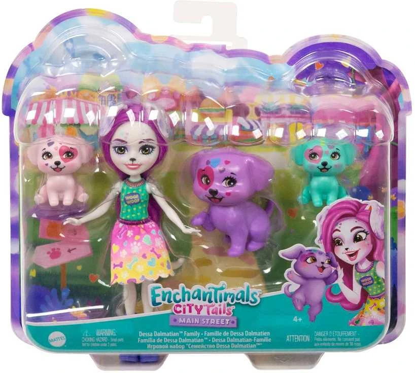 Enchantimals lėlė Dessa Dalmatian su šuniukais