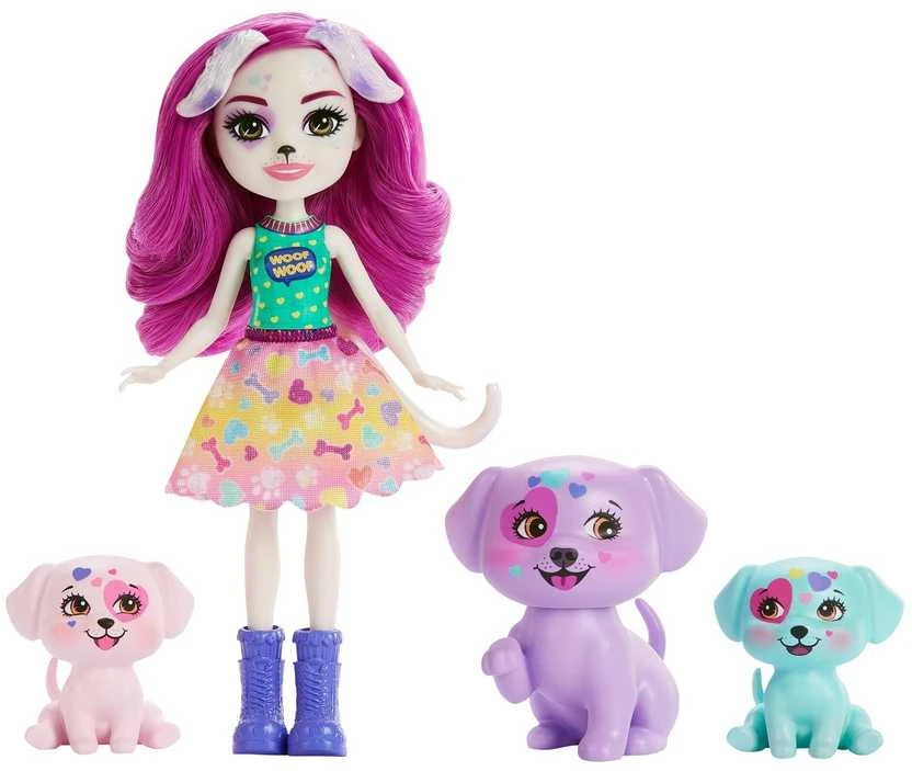Enchantimals lėlė Dessa Dalmatian su šuniukais