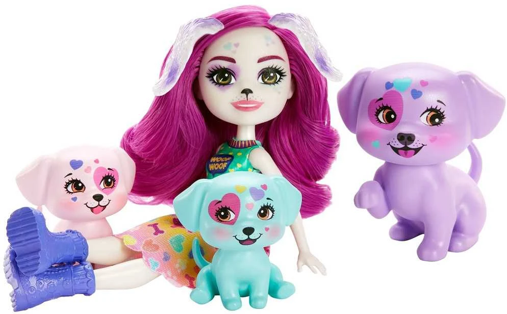 Enchantimals lėlė Dessa Dalmatian su šuniukais