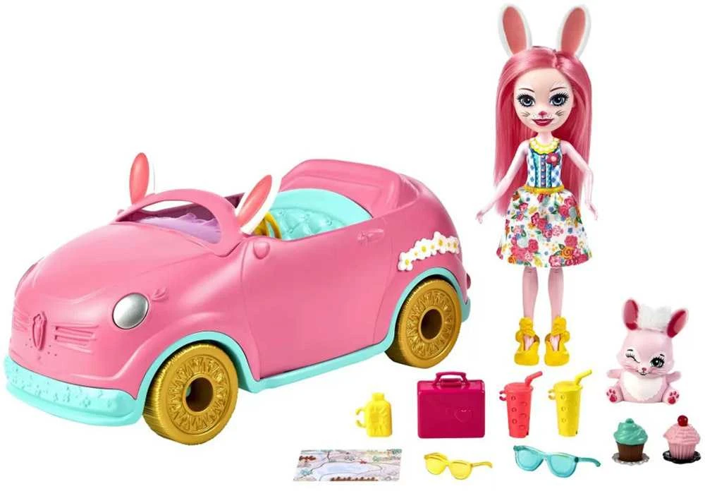 Enchantimals rinkinys "Automobilis su lėle Bunny Bree ir priedais"