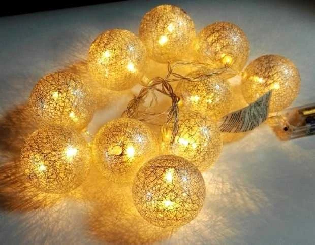 Girlianda Cotton Balls 10 LED, sidabrinė