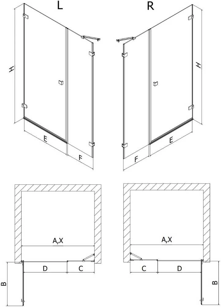 Dušo durys Mexen Lunar-B, kairė, 115 cm, transparent/brushed auksinis