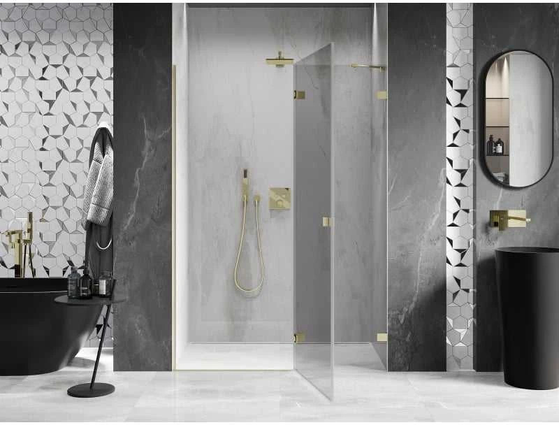Dušo durys Mexen Lunar, dešininės, 130 cm, transparent/brushed auksinis
