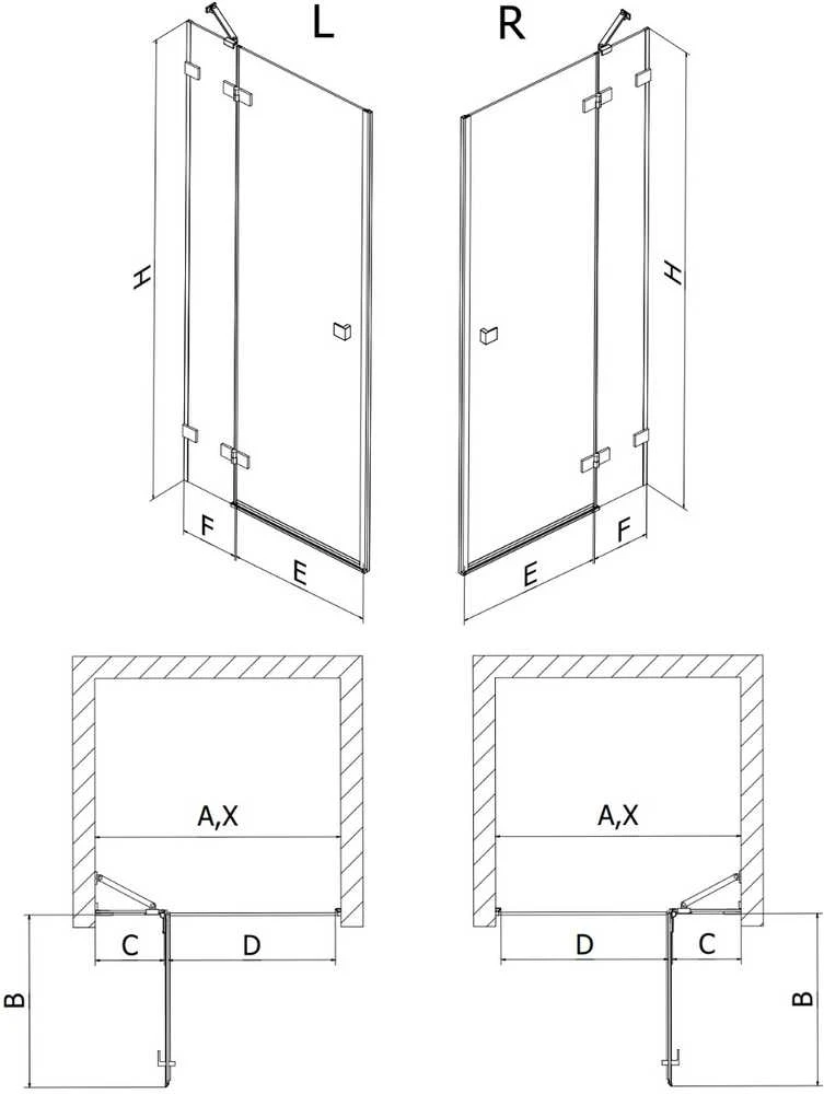 Dušo durys Mexen Lunar, dešininės, 105 cm, transparent/brushed auksinis