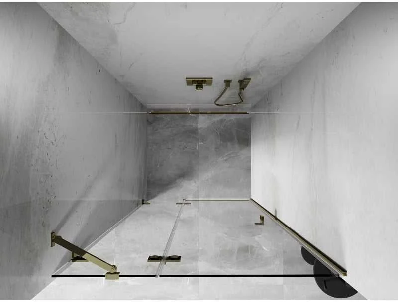 Dušo durys Mexen Lunar, kairinės, 125 cm, transparent/auksinis