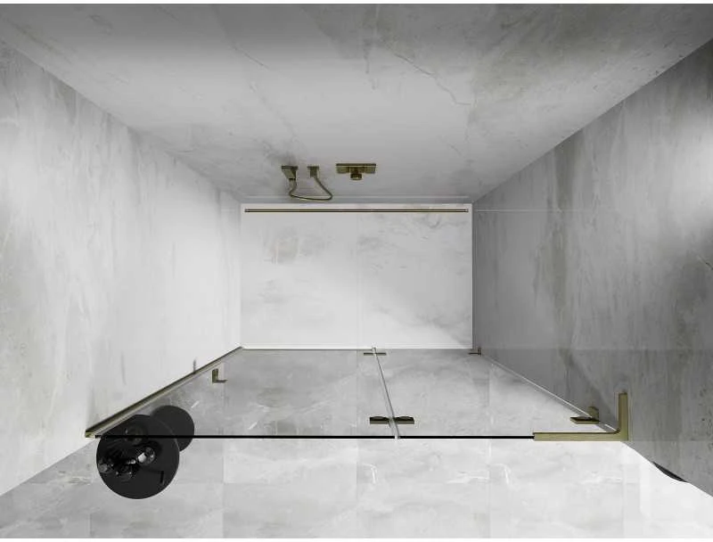 Dušo durys Mexen Lunar L, dešinė, 130 cm, transparent/brushed auksinis