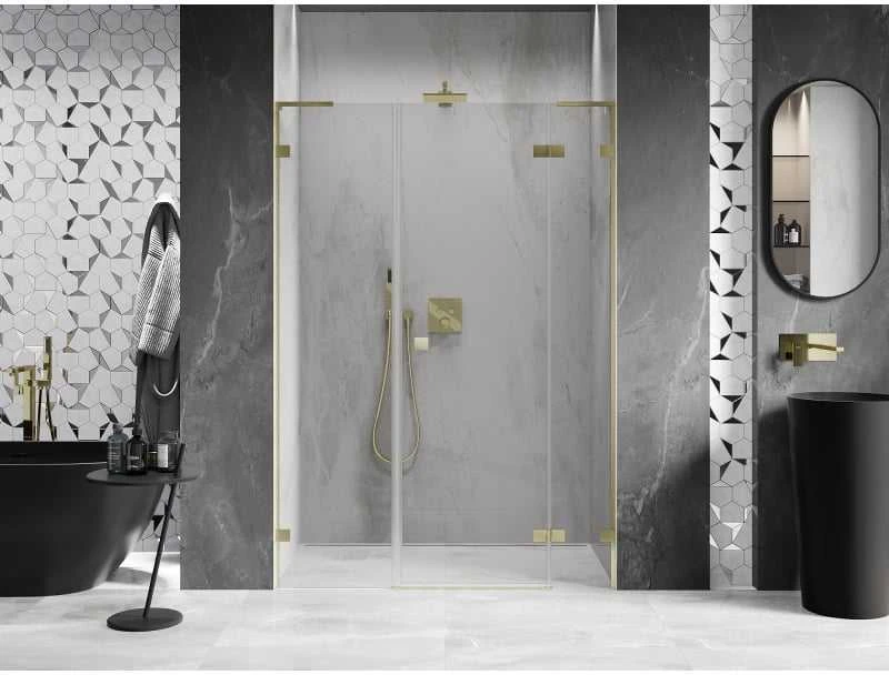Dušo durys Mexen Lunar L, dešinė, 140 cm, transparent/brushed auksinis