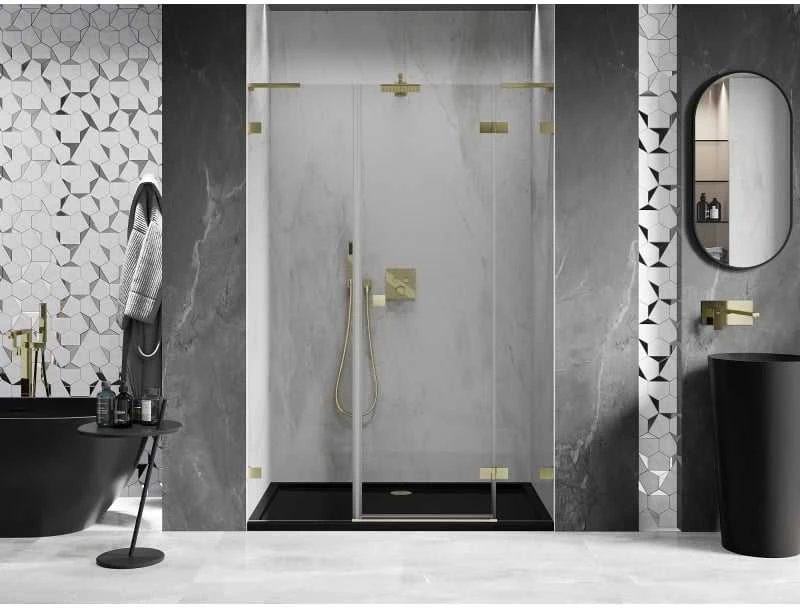 Dušo durys Mexen Lunar L, dešinė, 140 cm, transparent/brushed auksinis