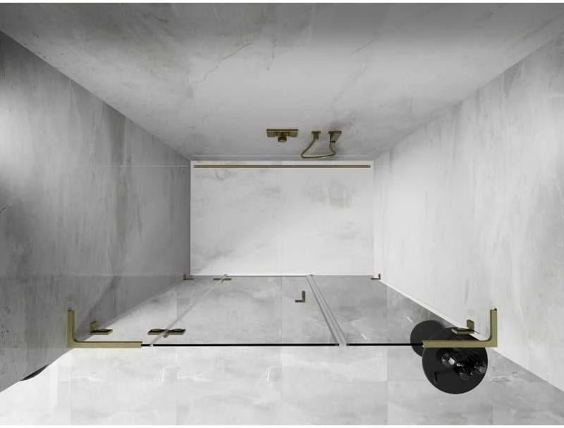Dušo durys Mexen Lunar L, kairė, 130 cm, transparent/brushed auksinis