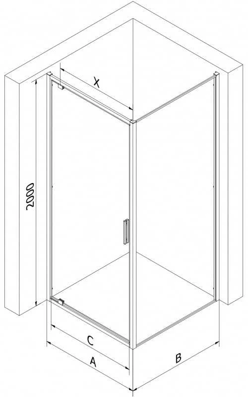 Dušo kabina Mexen Exo, varstomos durys, 95 x 85 cm, transparent/auksinis