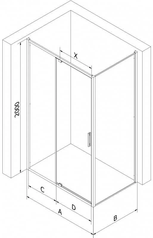 Dušo kabina Mexen Exo, varstomos durys, 105 x 75 cm, transparent/auksinis