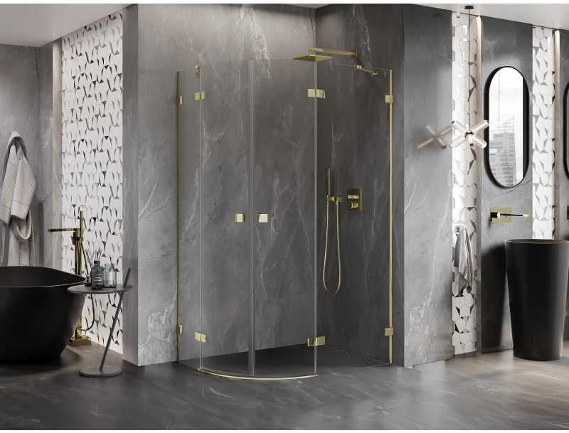 Dušo kabina Mexen Lunar, pusapvalė, dešinė, 100 x 90 cm, transparent/auksinis
