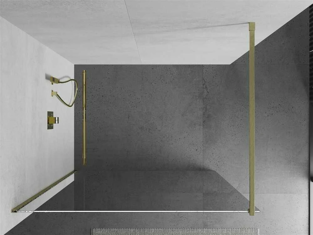 Walk-in dušo sienelė Mexen Kioto, Brushed auksinis, skaidrus stiklas, 135 x 200 cm
