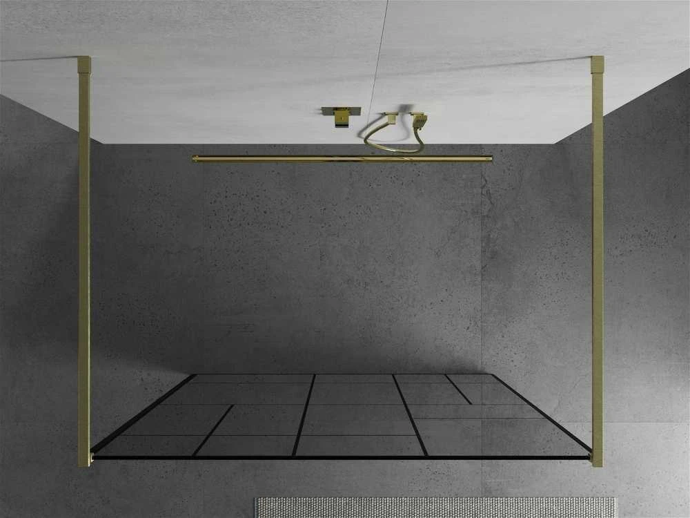 Walk-in dušo sienelė Mexen Kioto, Brushed auksinis, juodas raštas, 110 x 200 cm