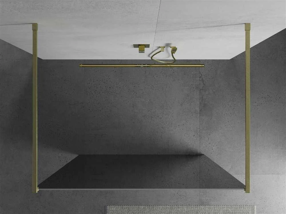 Walk-in dušo sienelė Mexen Kioto, Brushed auksinis, veidrodinis stiklas, 140 x 200 cm